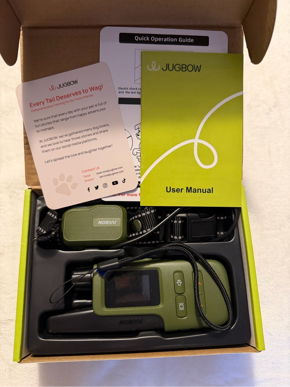 JUGBOW Olive Green Dog Training Collar Remote Set